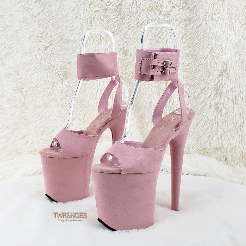 Size 11 Flamingo 891 Pink Vegan Suede 8" High Heels Ankle Cuff Platform Shoes_11
